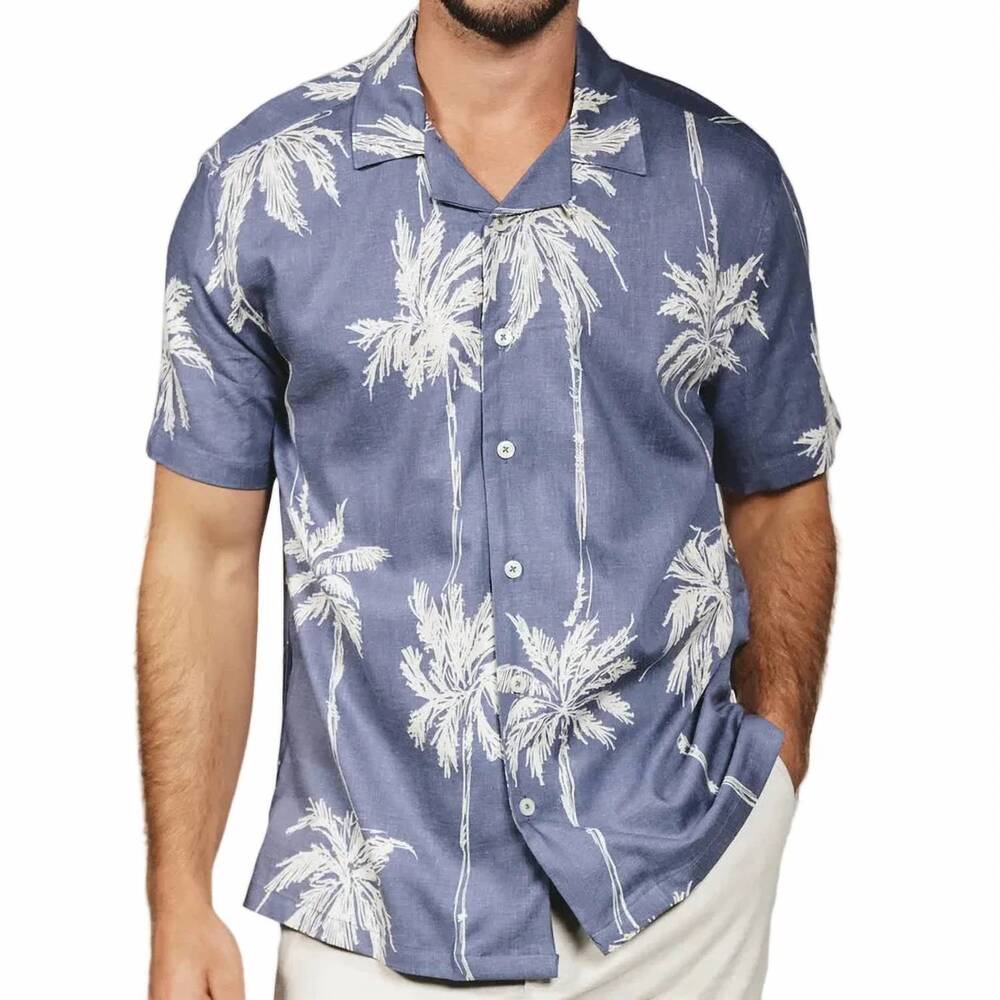 NEW 7DIAMONDS daytona short sleeve camp shirt in storm blue